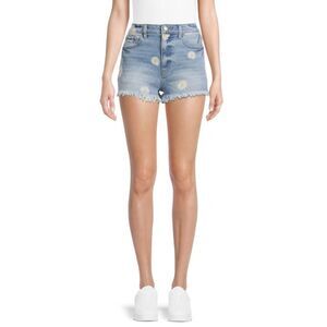 Material Girl Daisy Dukes Printed Flowers Mid Rise Cutoff Denim Frayed Shorts 7